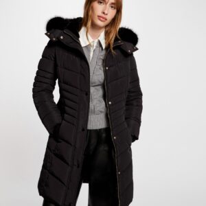 Morgan Long Padded Hooded Jacket – Μαύρο Μακρύ Μπουφάν με Κουκούλα & Faux Fur
