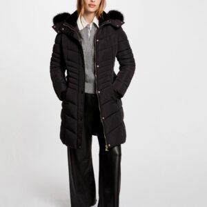 Alternative view of Morgan Long Padded Hooded Jacket – Μαύρο Μακρύ Μπουφάν με Κουκούλα & Faux Fur