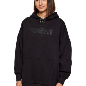 Guess Aelia Long Maxi Sweatshirt – Μακρύ Oversized Φούτερ με Logo σε Μαύρο & Μπεζ
