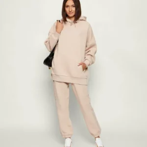 Alternative view of Guess Aelia Long Maxi Sweatshirt – Μακρύ Oversized Φούτερ με Logo σε Μαύρο & Μπεζ