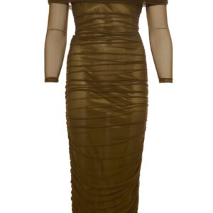Alternative view of ERYA INTIMATE Khaki Off-Shoulder Midi Dress Γυναικείο – Ελαστικό Τούλι & Σούρες