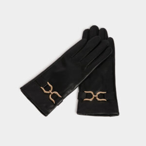 Morgan Black Leather Buckle Gloves – Μαύρα Δερμάτινα Γάντια με Χρυσή Αγκράφα