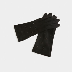 Morgan Black Rhinestone Gloves – Μαύρα Γάντια με Στρας για Λαμπερές Εμφανίσεις