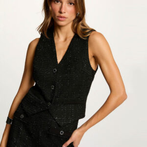 Morgan – Sleek Tailored Tweed Gilet Black | Women’s Elegant Sleeveless Vest