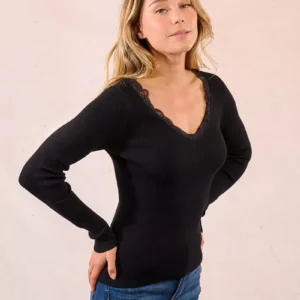 Molly Bracken Lace Finish Undersweater Πλεκτό Μπλουζάκι με Δαντέλα – Black