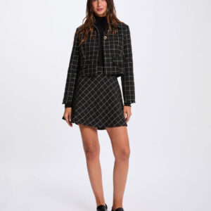 Morgan Fitted Cropped Tweed Jacket – Μαύρο Καρό Κοντό Σακάκι με Μοντέρνα Γραμμή